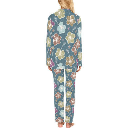 Hibiscus Pattern Print Design HB033 Women's Long Pajama Set