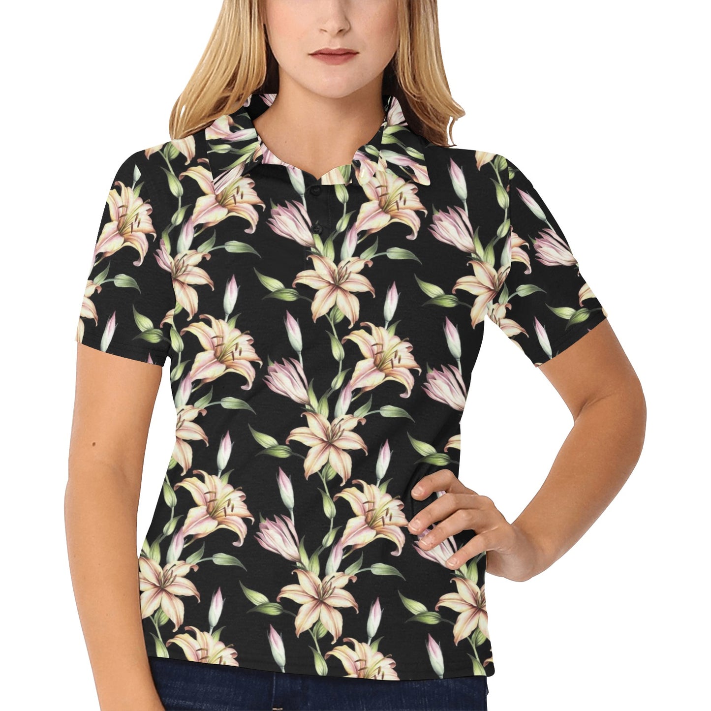 Lily Pattern Print Design LY05 Women's Polo Shirt