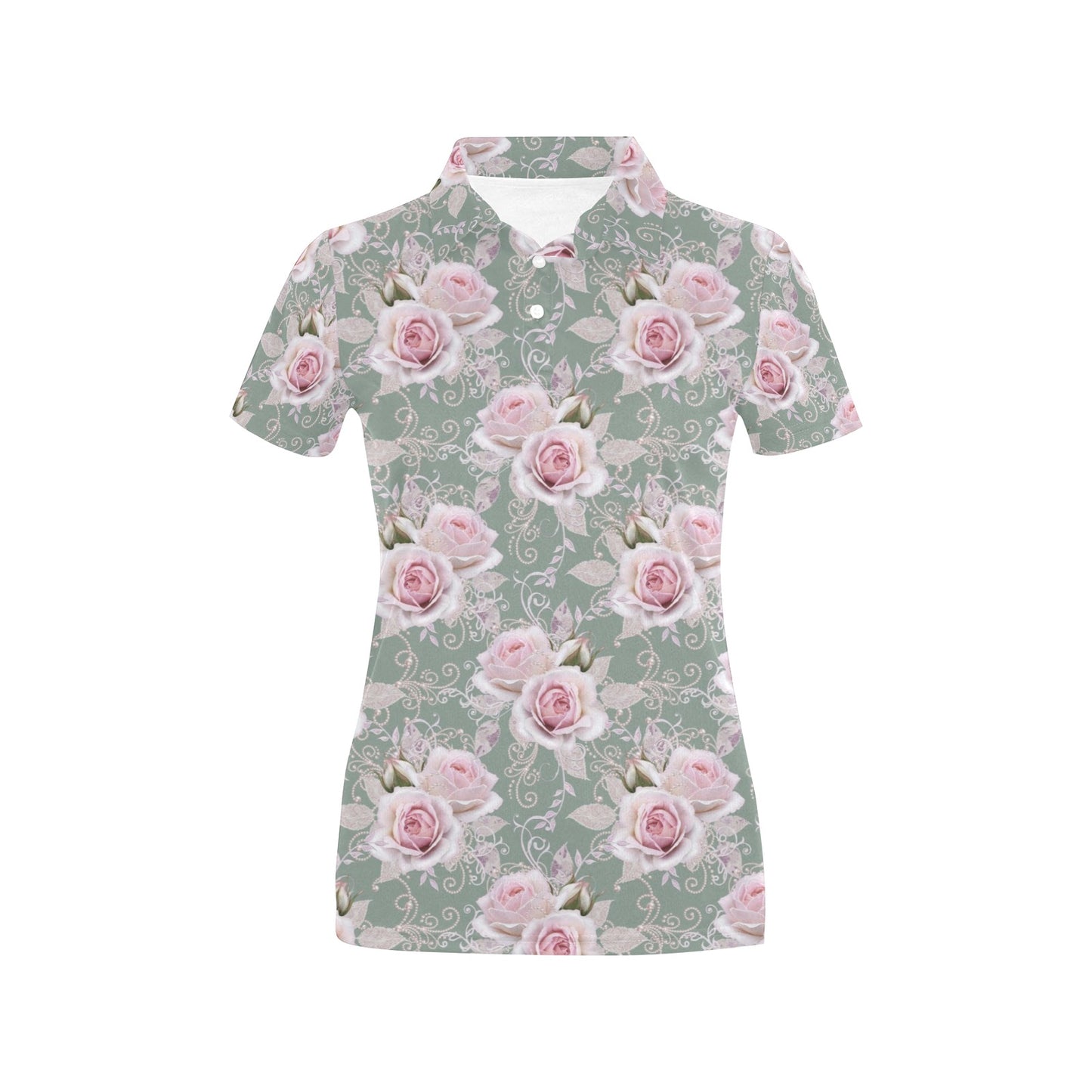 Rose White Pattern Print Design RO012 Women's Polo Shirt