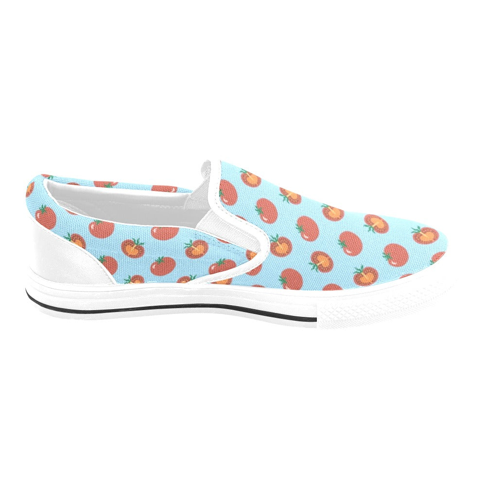 Tomato Print Design LKS304 White Slip Ons Canvas Women's Shoes