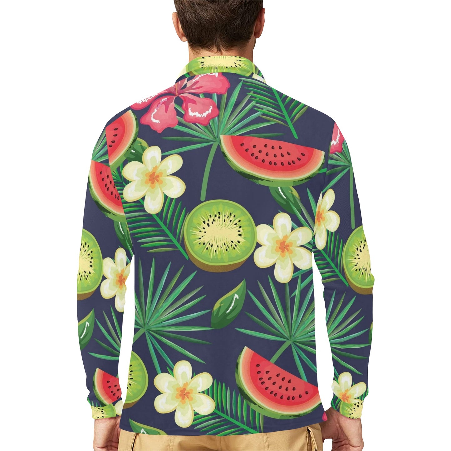 Tropical Fruits Pattern Print Design TF05 Long Sleeve Polo Shirt For Men's