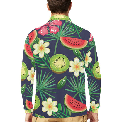 Tropical Fruits Pattern Print Design TF05 Long Sleeve Polo Shirt For Men's