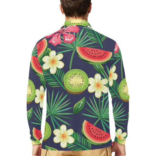 Tropical Fruits Pattern Print Design TF05 Long Sleeve Polo Shirt For Men's