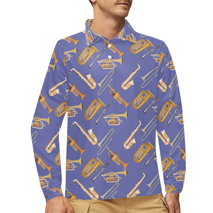 Trombone Pattern Print Design 02 Long Sleeve Polo Shirt For Men's