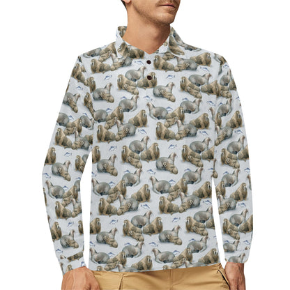 Walrus Print Design LKS401 Long Sleeve Polo Shirt For Men's