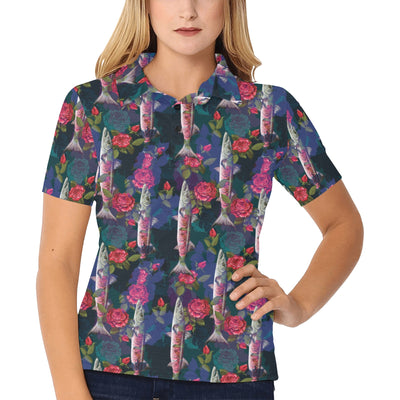 Barracuda with Folwer Pattern Print Design 01 Women's Polo Shirt