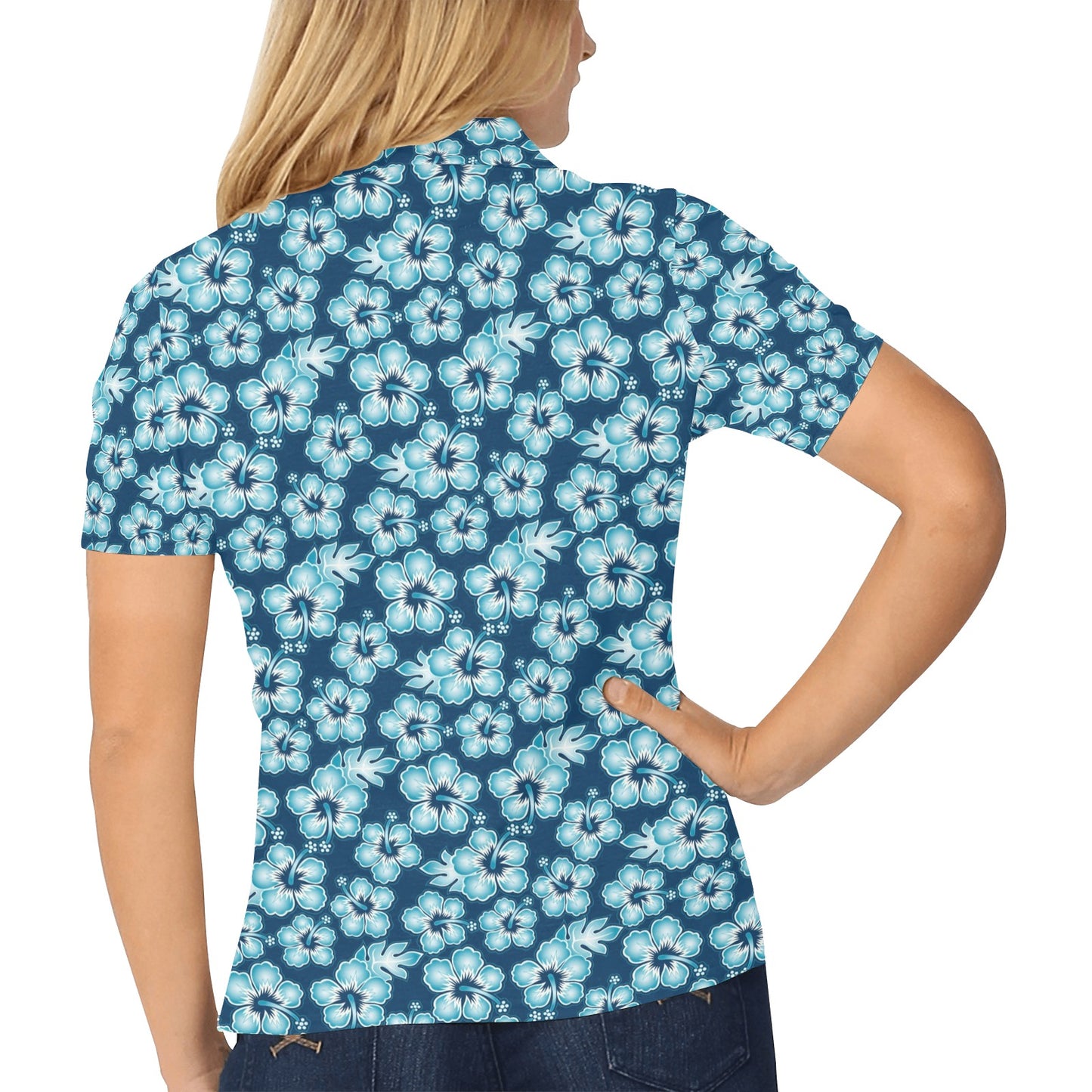 Hibiscus Flower Hawaiian Themed Women's Polo Shirt