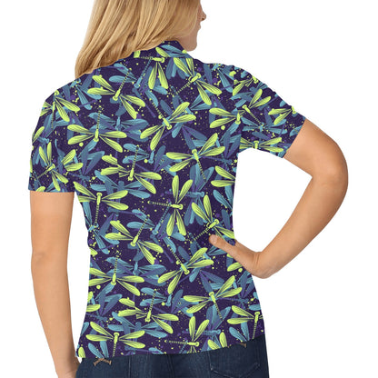 Dragonfly Lime Blue Print Pattern Women's Polo Shirt