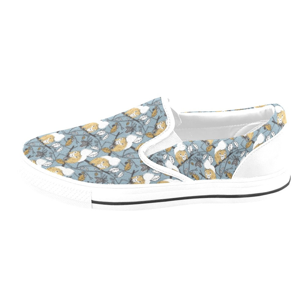 Squirrel Print Design LKS305 White Slip Ons Canvas Women's Shoes