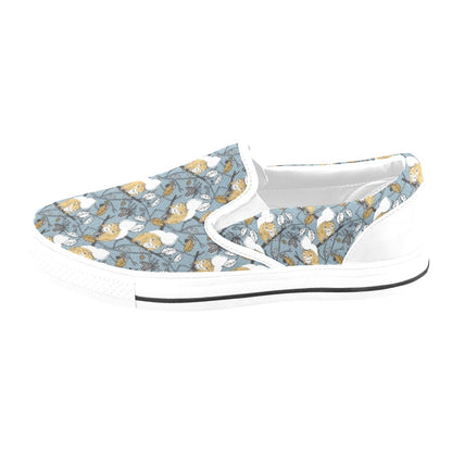 Squirrel Print Design LKS305 White Slip Ons Canvas Women's Shoes