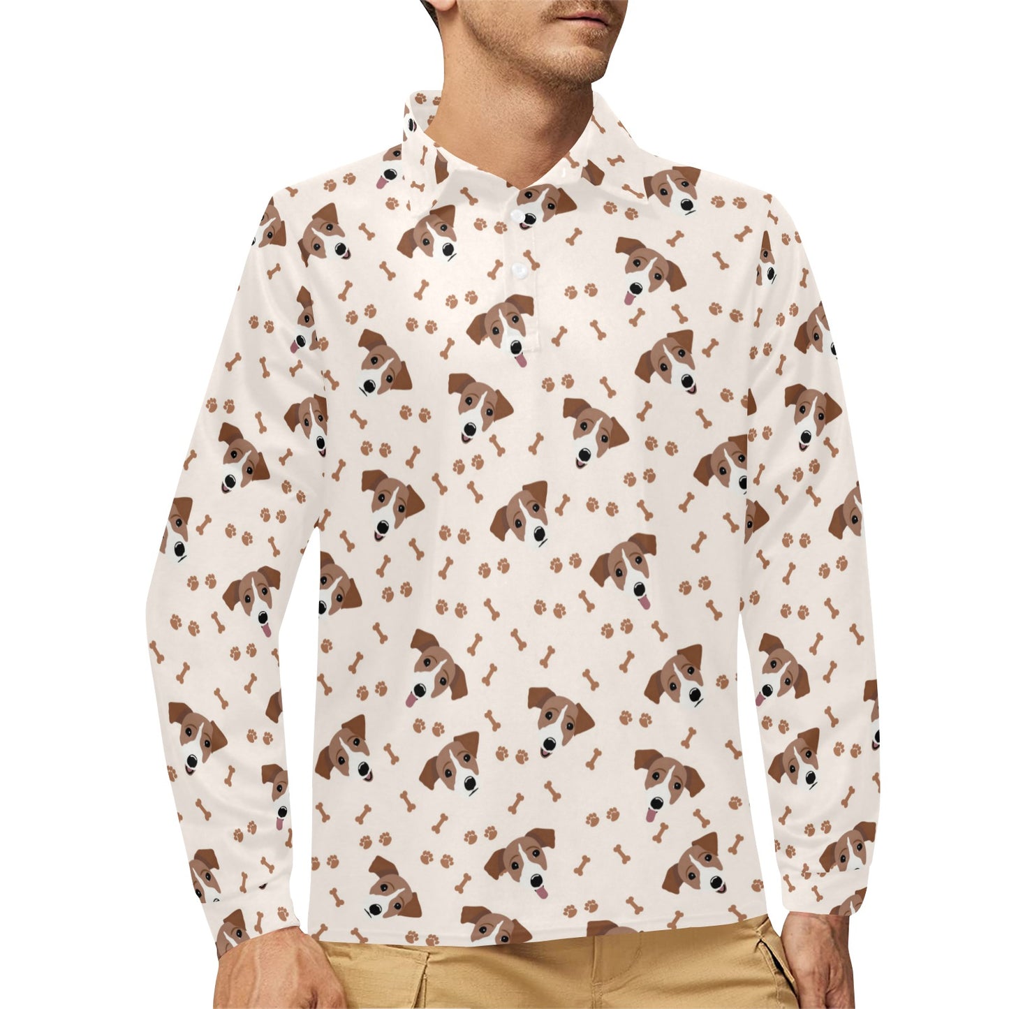 Russell Terriers Paw Print Design LKS303 Long Sleeve Polo Shirt For Men's