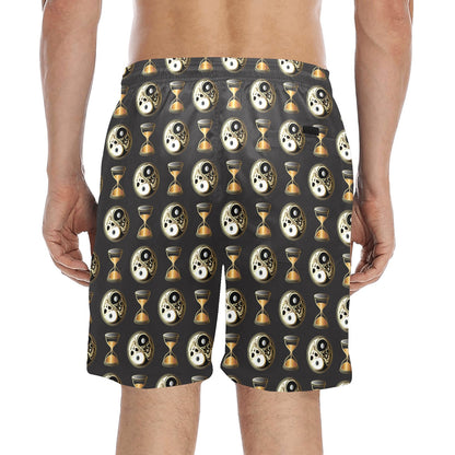 Yin Yang Skull Themed Design Print Men's Swim Trunks Beach Shorts
