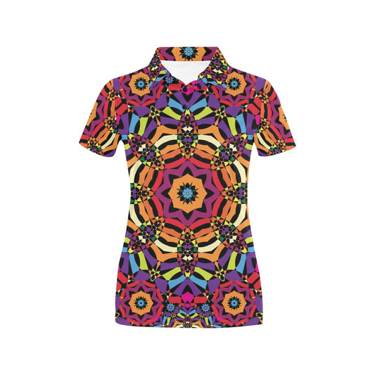 Kaleidoscope Pattern Print Design 01 Women's Polo Shirt