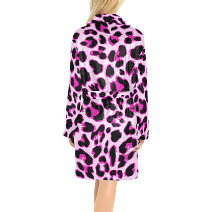 Pink Leopard Print Women's Fleece Robe