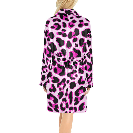 Pink Leopard Print Women's Fleece Robe