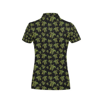 Green Tribal Turtle Polynesian Themed Women's Polo Shirt