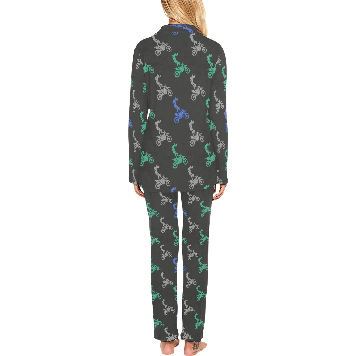 Motocross Pattern Print Design 02 Women's Long Pajama Set