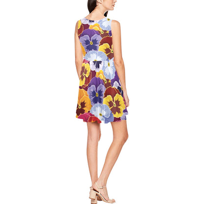 Pansy Pattern Print Design PS01 Sleeveless Dress