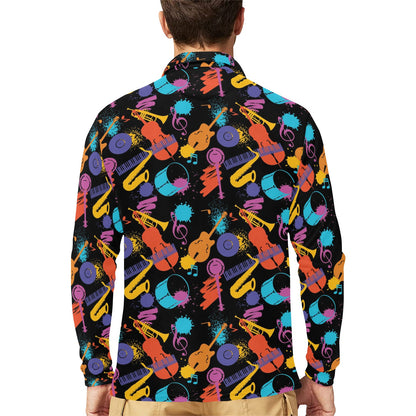 Saxophone Print Design LKS406 Long Sleeve Polo Shirt For Men's