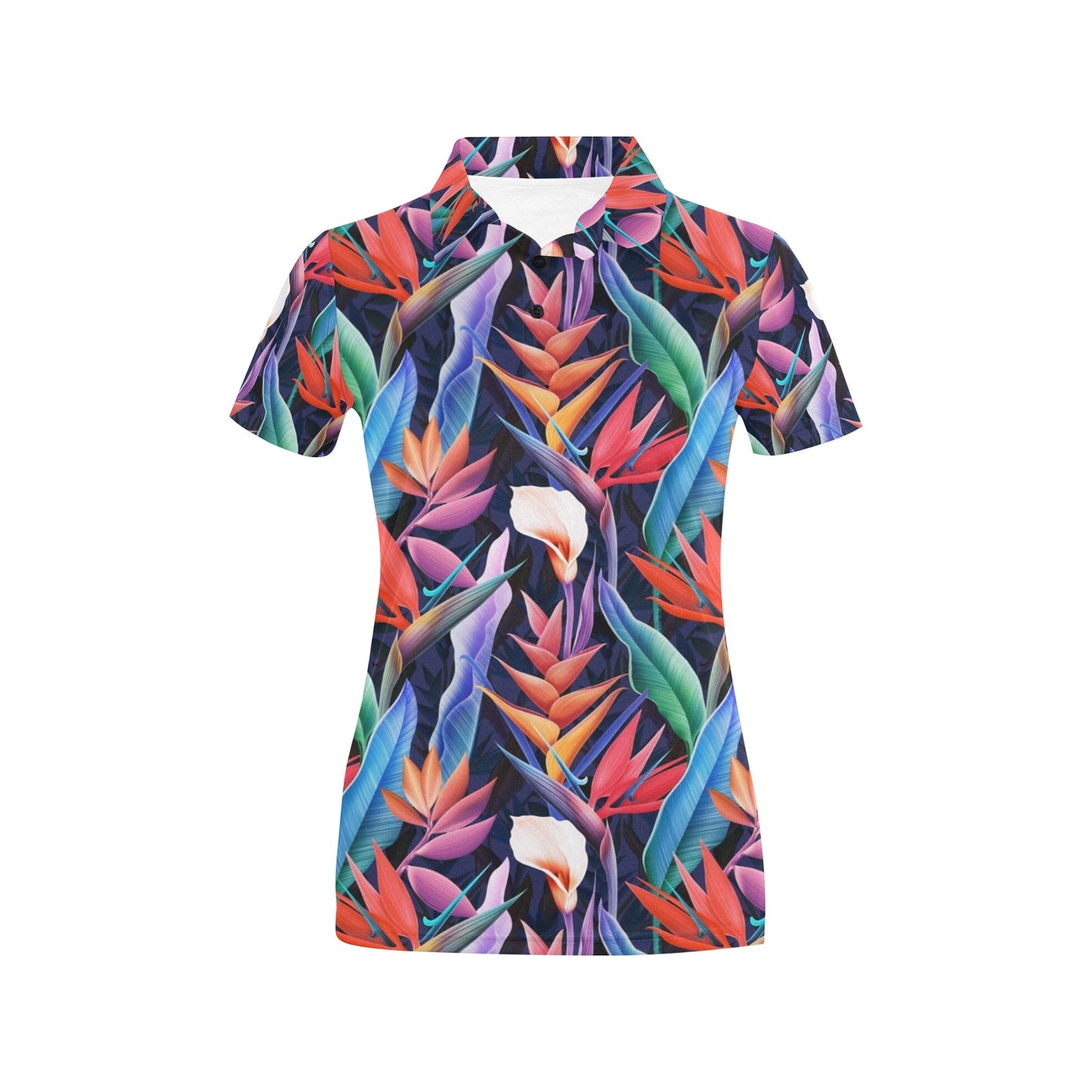 Tropical Flower Pattern Print Design TF023 Women's Polo Shirt