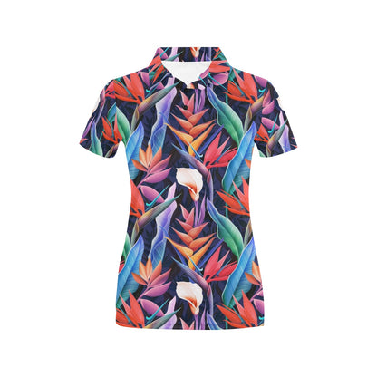 Tropical Flower Pattern Print Design TF023 Women's Polo Shirt