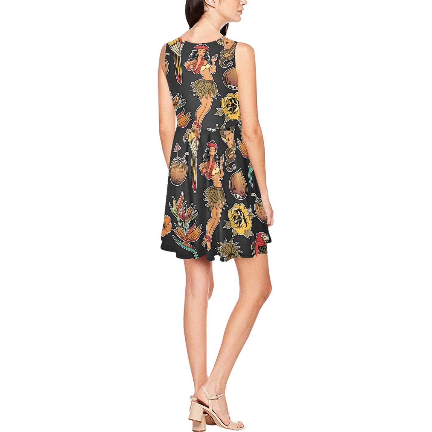 Hula Dancers Hawaiian Style Pattern Print Design 02 Sleeveless Dress
