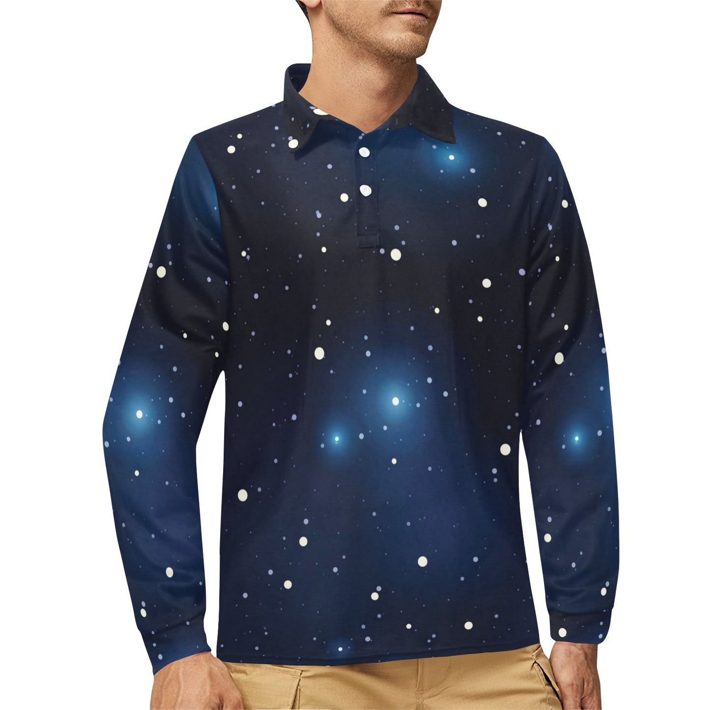 Night sky Pattern Print Design A02 Long Sleeve Polo Shirt For Men's