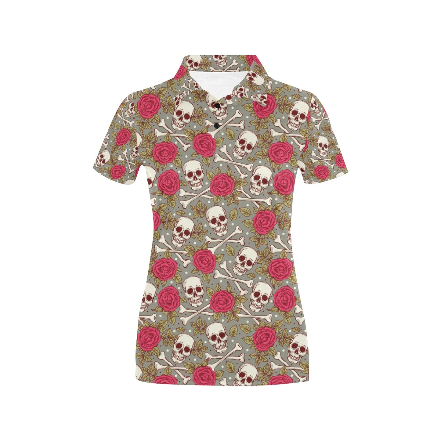 Skull Bone Rose Print Design LKS303 Women's Polo Shirt