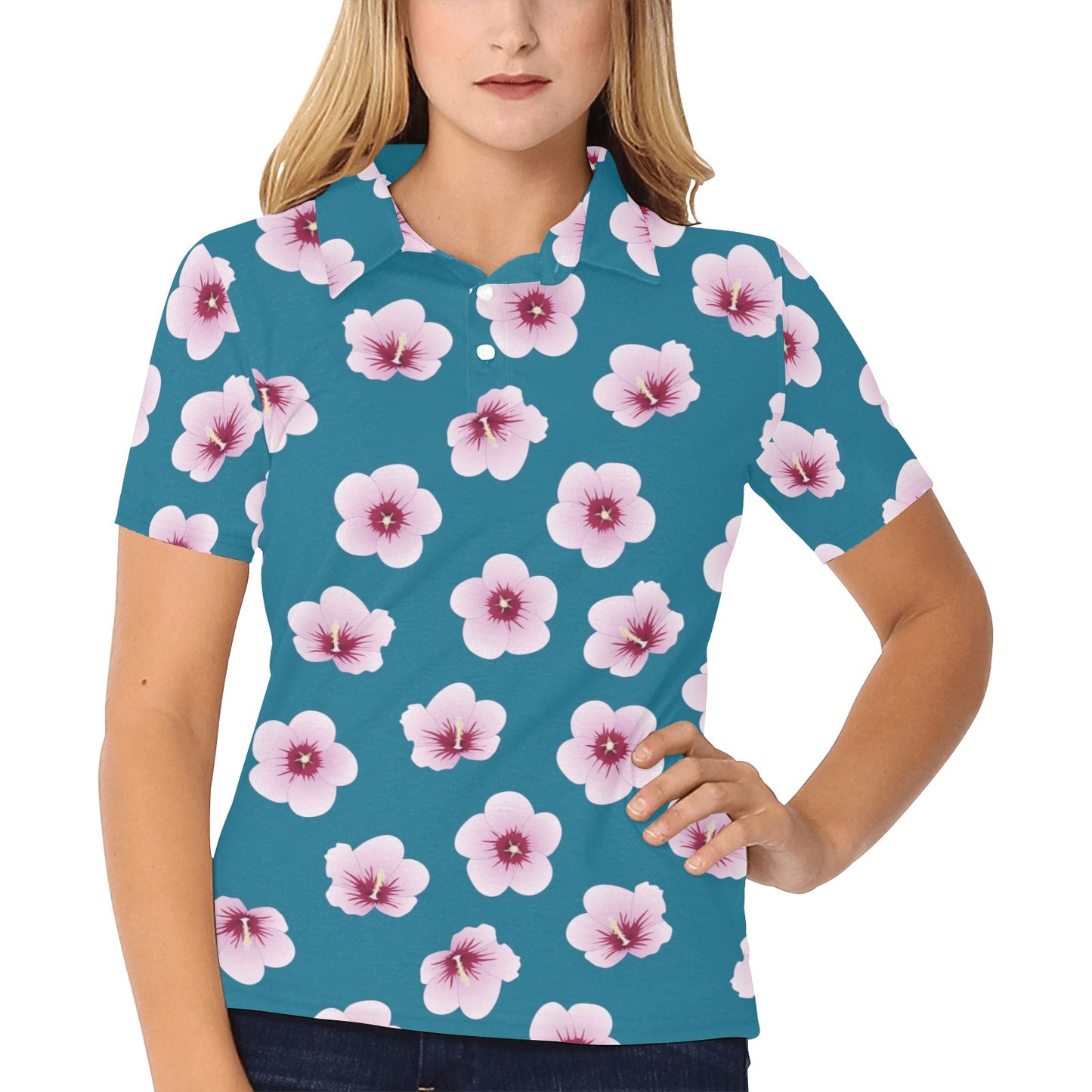 Cherry Blossom Pattern Print Design CB08 Women's Polo Shirt