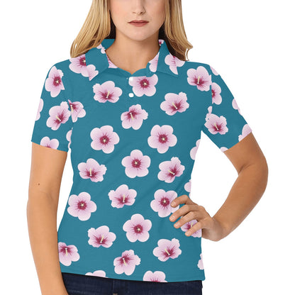 Cherry Blossom Pattern Print Design CB08 Women's Polo Shirt