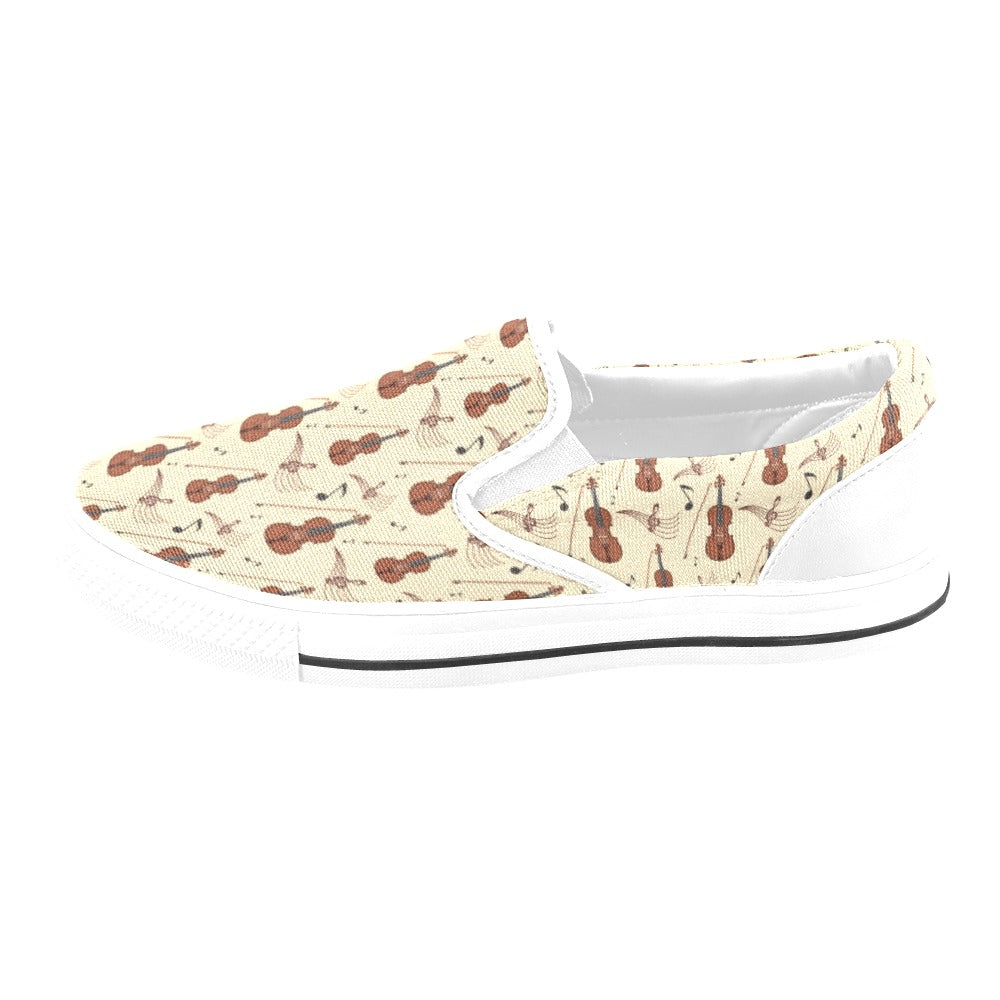 Cello Print Design LKS402 White Slip Ons Canvas Women's Shoes