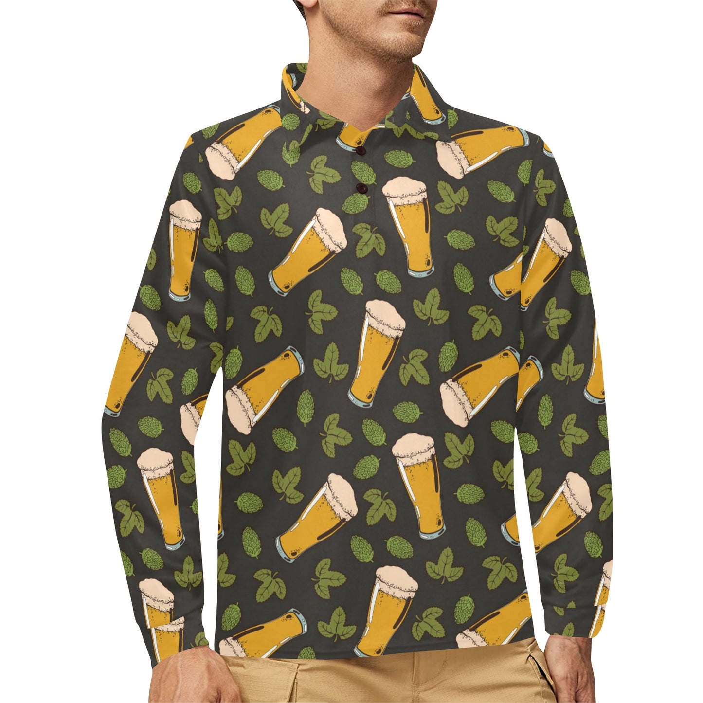 Beer Iris Pattern Print Design 02 Long Sleeve Polo Shirt For Men's