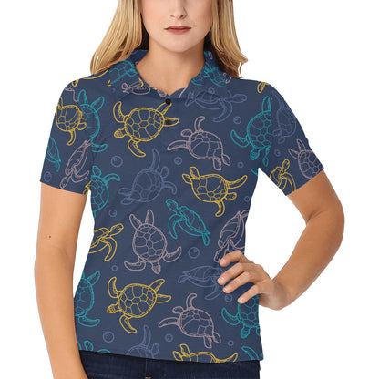 Sea Turtle Baby Print Women's Polo Shirt