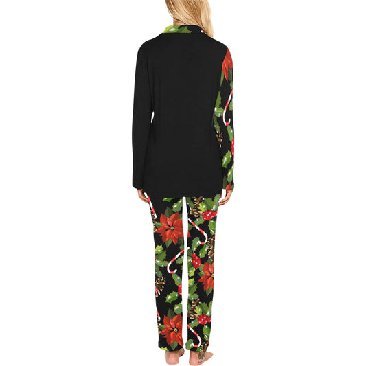 Poinsettia Pattern Print Design POT01 Women's Long Pajama Set