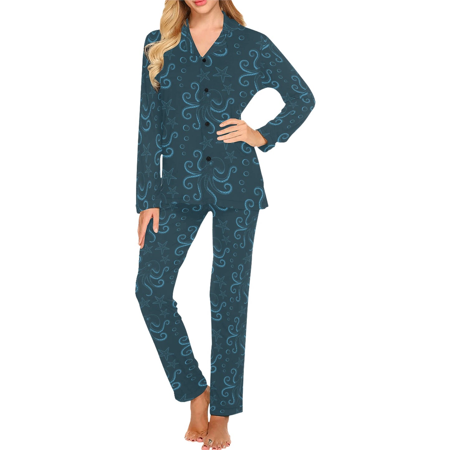 Octopus Pattern Print Design A05 Women's Long Pajama Set