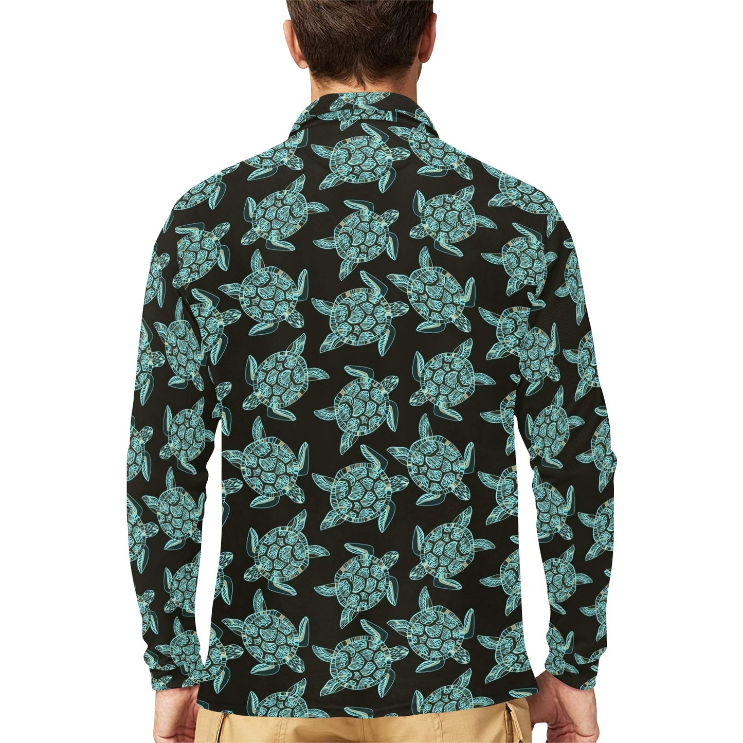 Sea Turtle Print Design LKS302 Long Sleeve Polo Shirt For Men's