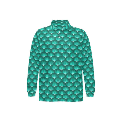 Scales Pattern Print Design 01 Long Sleeve Polo Shirt For Men's