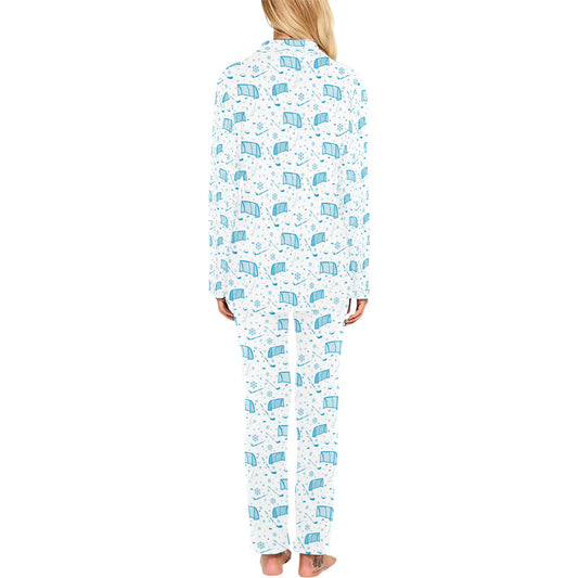 Hockey Print Design LKS303 Women's Long Pajama Set