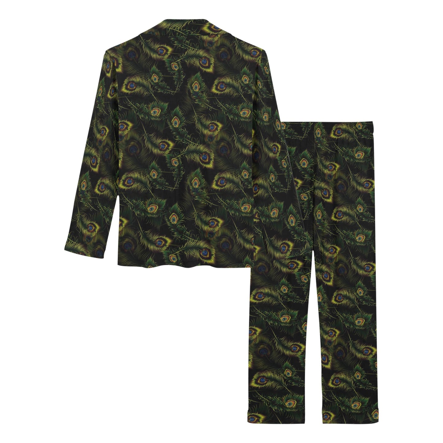 Peacock Feather Pattern Design Print Women's Long Pajama Set
