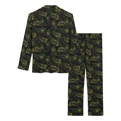 Peacock Feather Pattern Design Print Women's Long Pajama Set