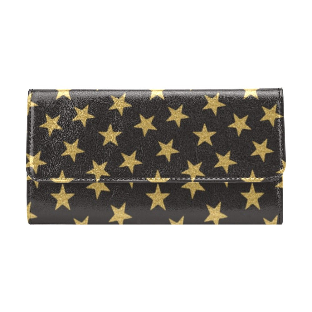 Star Gold Print Design LKS302 Women's Trifold Wallet