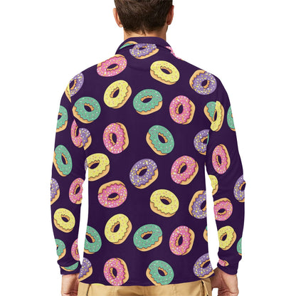 Donut Pattern Print Design DN08 Long Sleeve Polo Shirt For Men's