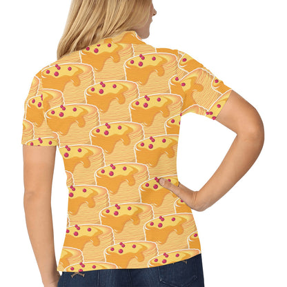 Pancake Pattern Print Design A04 Women's Polo Shirt