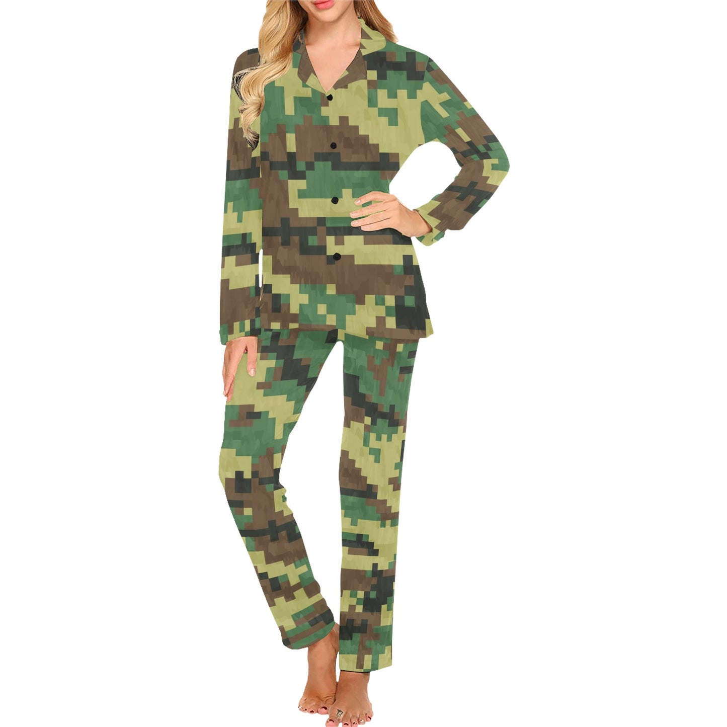 ACU Army Digital Pattern Print Design 02 Women's Long Pajama Set