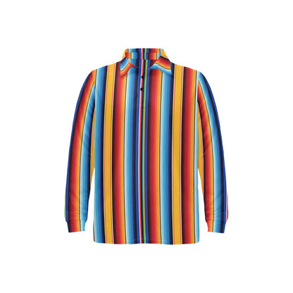 Mexican Blanket Stripe Print Pattern Long Sleeve Polo Shirt For Men's