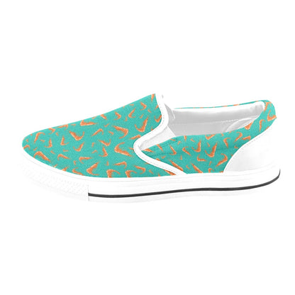 Shrimp Print Design LKS301 White Slip Ons Canvas Women's Shoes
