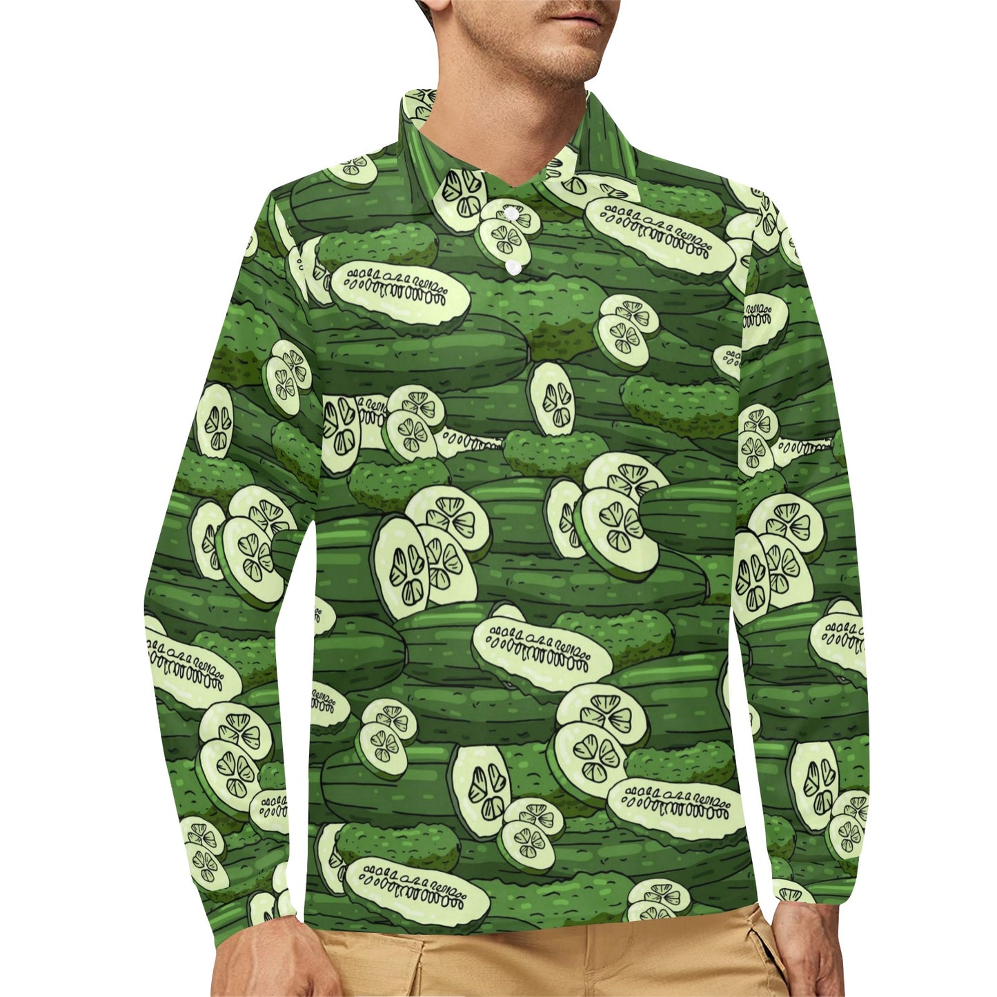Cucumber Pattern Print Design CC01 Long Sleeve Polo Shirt For Men's