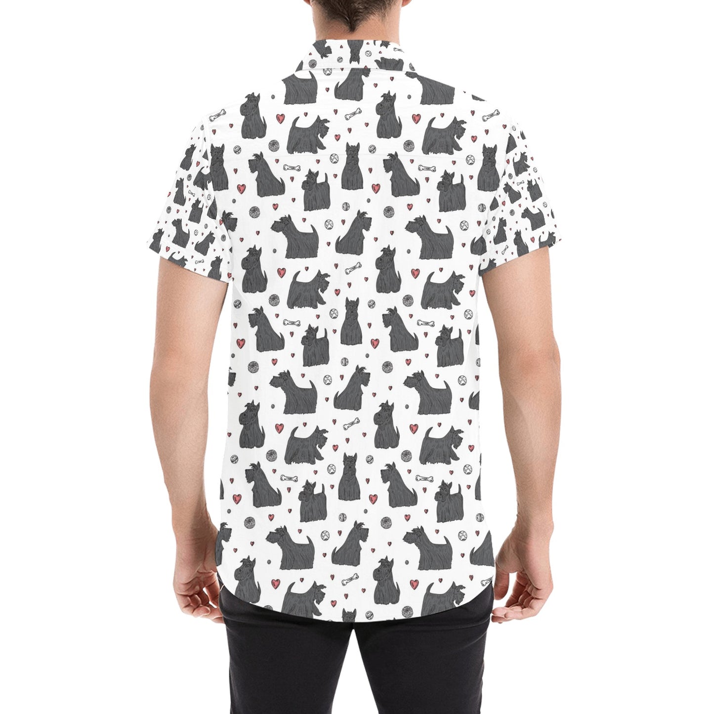 Scottish Terriers Print Design LKS3015 Men Short Sleeve Button Up Shirt