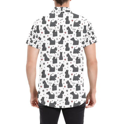 Scottish Terriers Print Design LKS3015 Men Short Sleeve Button Up Shirt