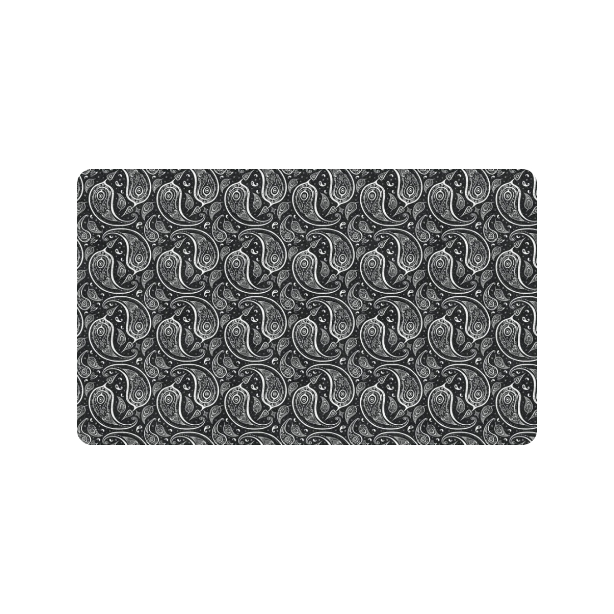 Paisley Black Design Print Rubber Doormat